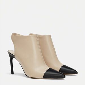 NIB Zara Beige and Black Pointed Toe Heeled Booties - Women